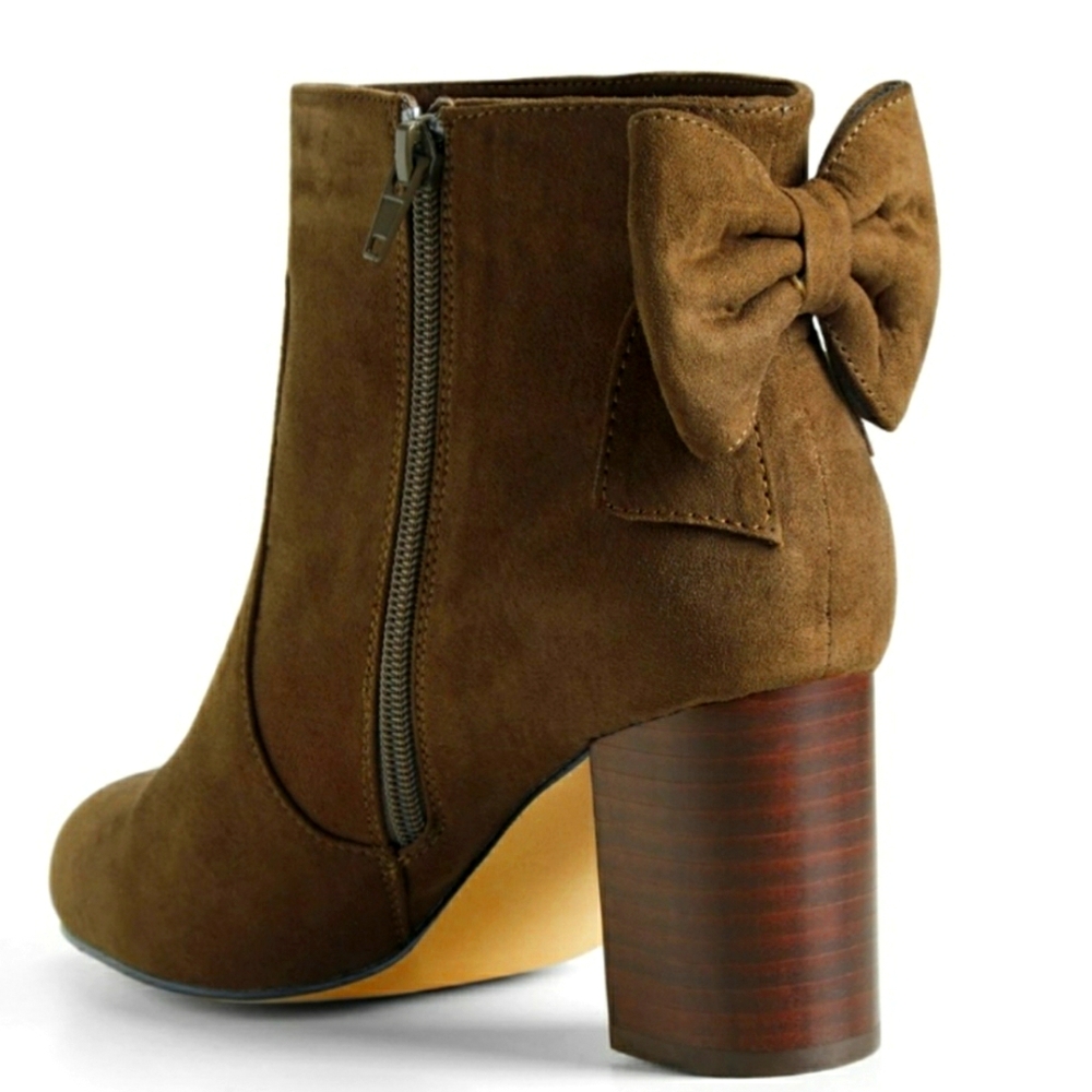 Torrid - Bow Back Heel Booties Olive Faux Suede